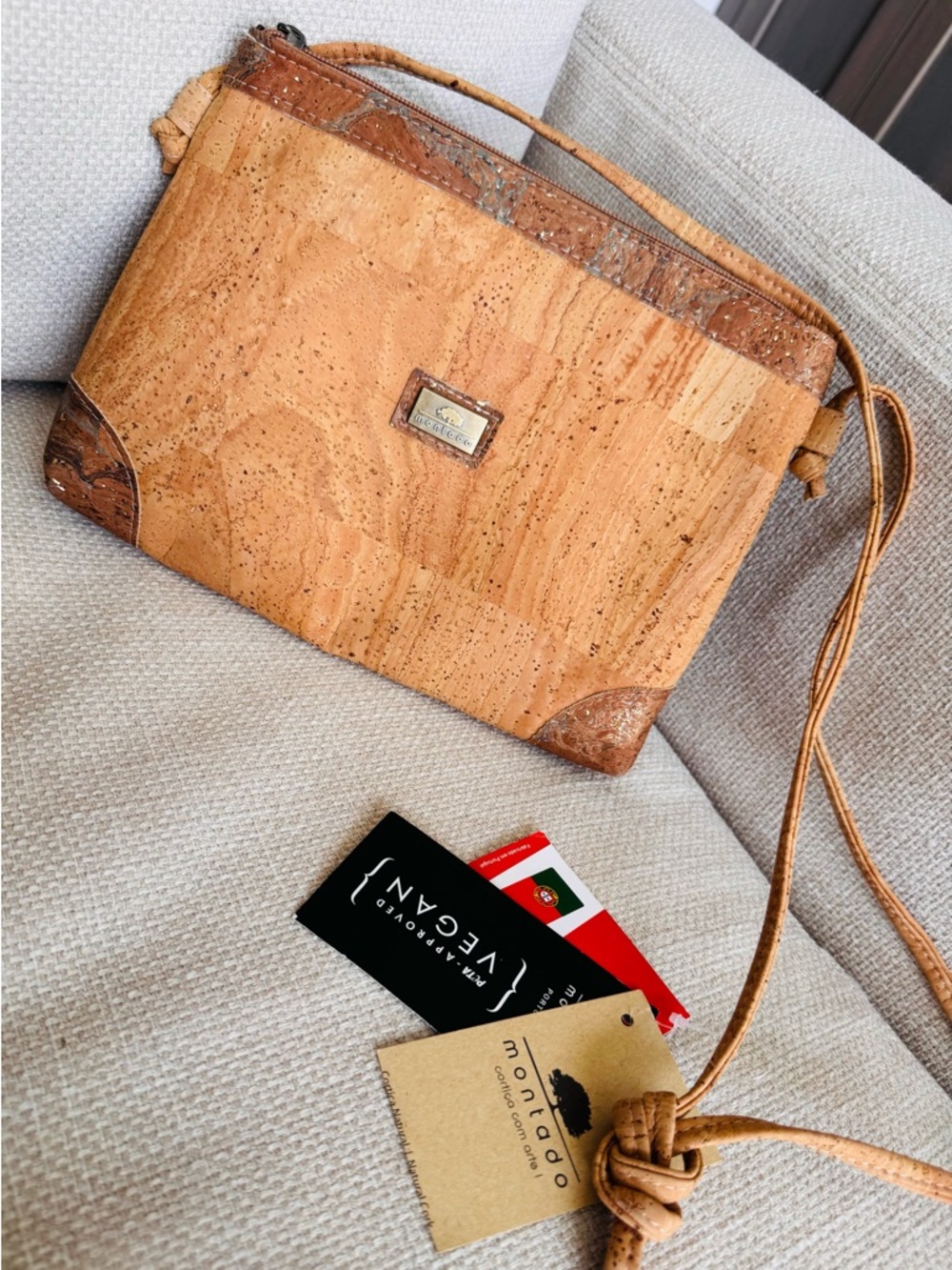 Monnado Vegan Cork Crossbody Bag in Tan